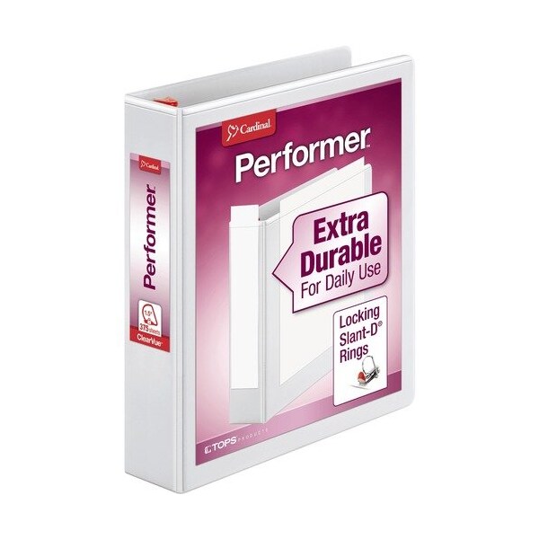 Cardinal Clearvue Locking D-Ring Binder, 1-1/2in Cap, 11inx8-1/2in, White CRD19020 - main